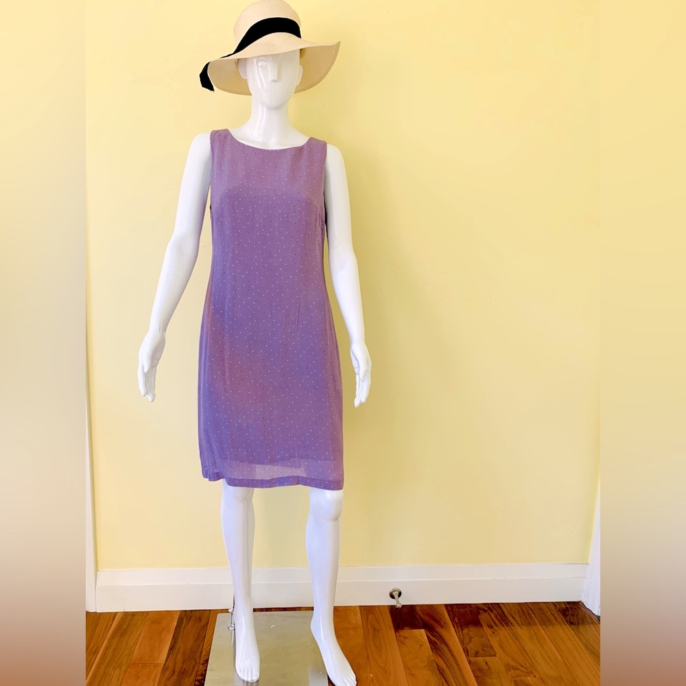 Beautiful violet purple sheer dress with multi color tiny polka dots pattern M